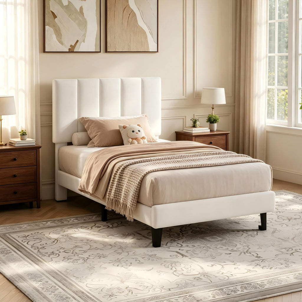 White Twin Size Upholstered Bed Frame E94523