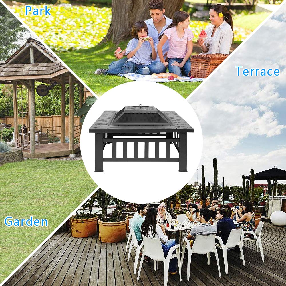 32in Outdoor Metal Wood Burning Fire Pit with Spark Screen A362