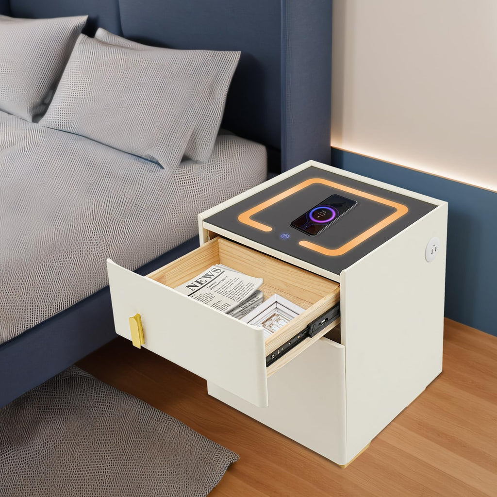 Smart Nightstand with Drawer and Safe, Wireless Charging, LED, USB L83628