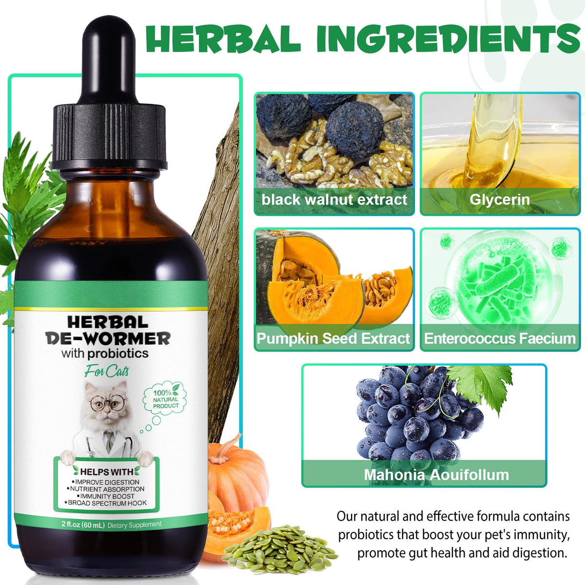 Cat Herbal Probiotics Digestive Supplement Drops 60ml U2227