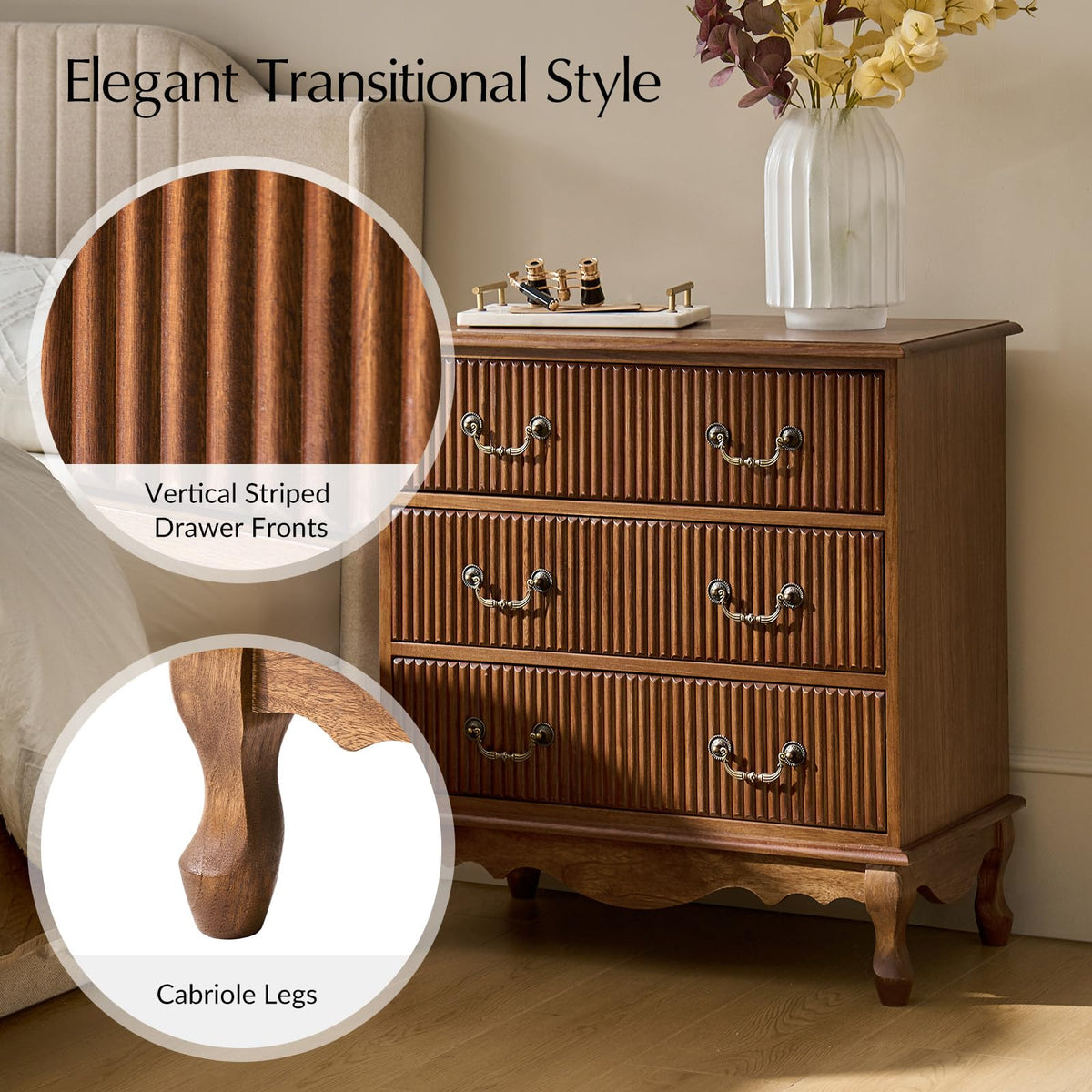 Set of 2 Wood Side Table with 3 Drawers and Charging Station R30644