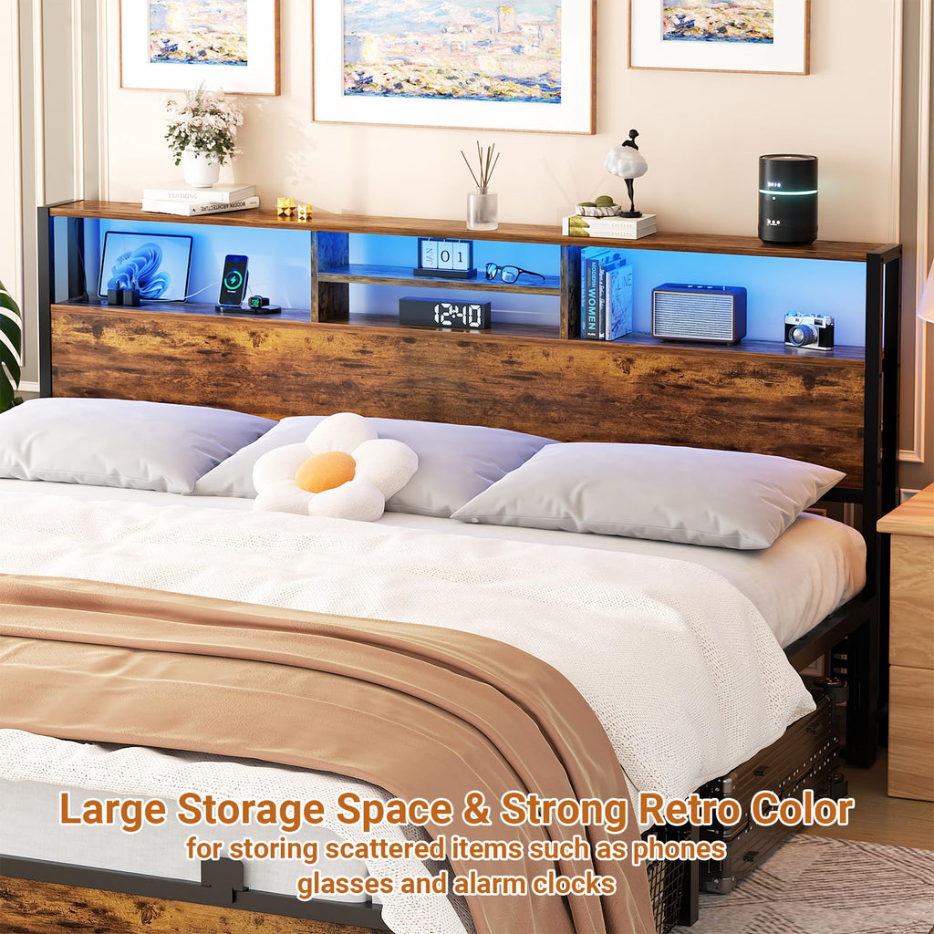 King Size Storage Headboard with Outlets M9260