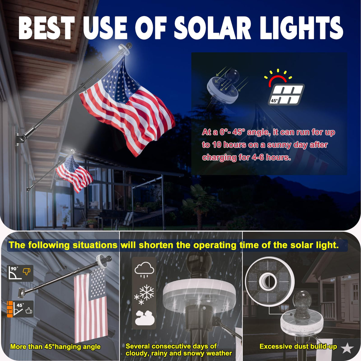 2 Pack 6FT Black Stainless Steel Flag Pole Kit with Solar Light Z466285
