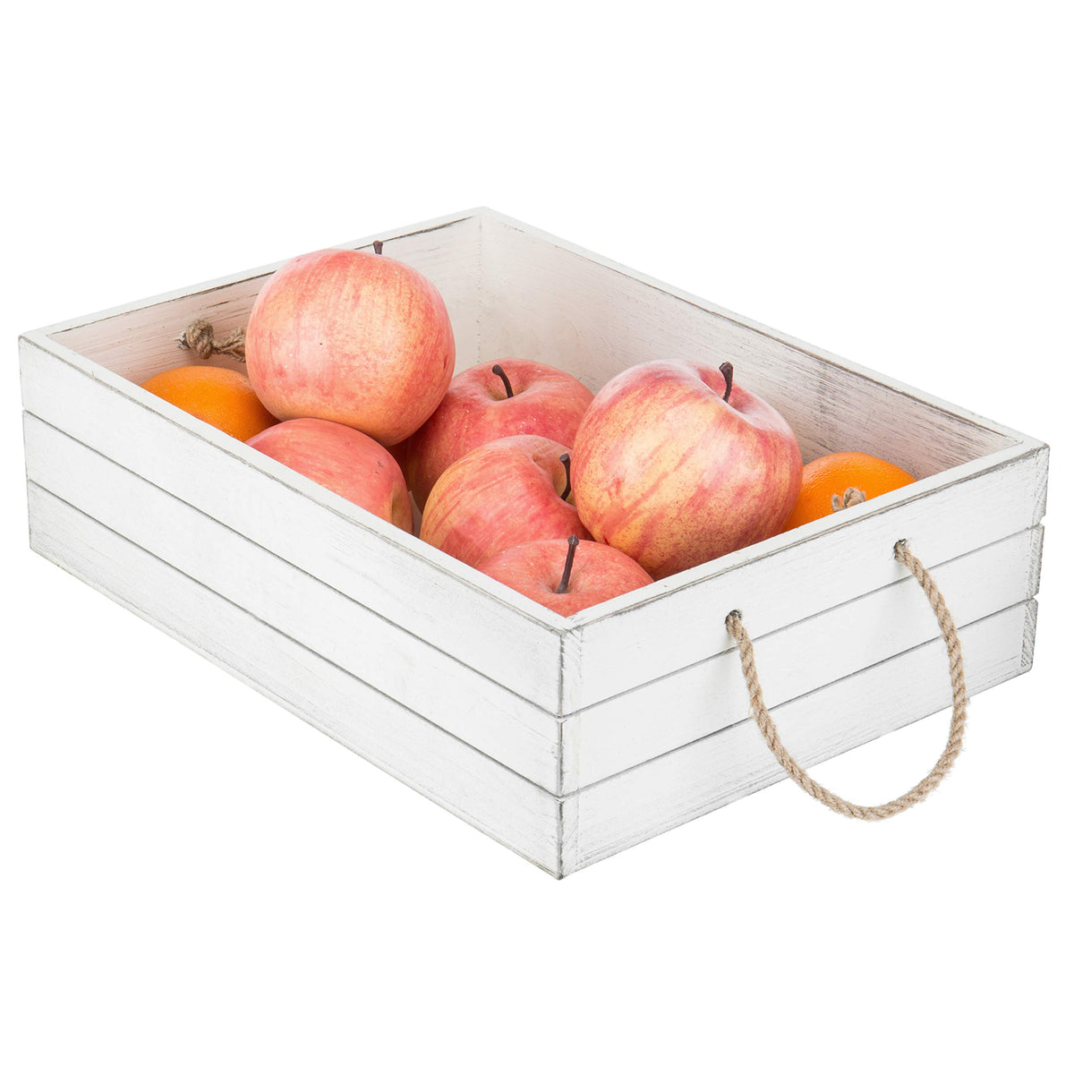 Vintage White Wood Storage Crate with Rope Handles W2733
