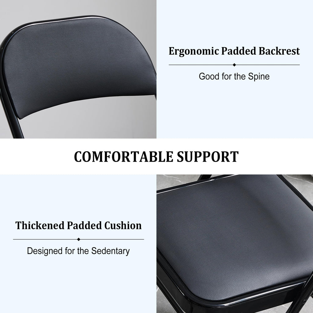 Black Folding Chairs 10-Pack Padded Heavy Duty Steel Frame A99978