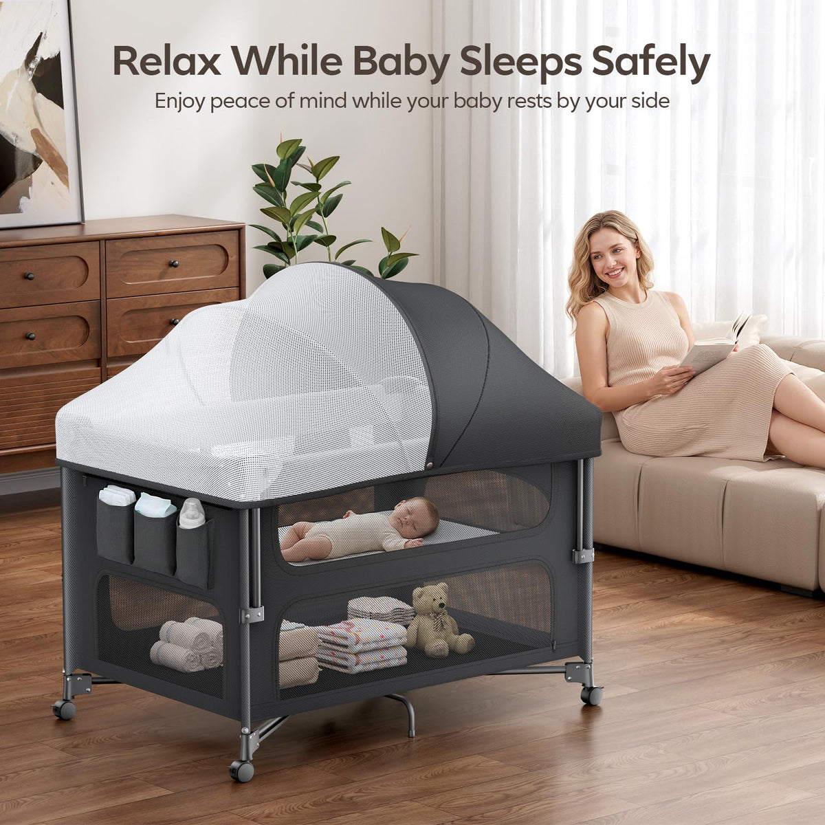 5-in-1 Baby Bassinet Bedside Crib with Changing Table D566204