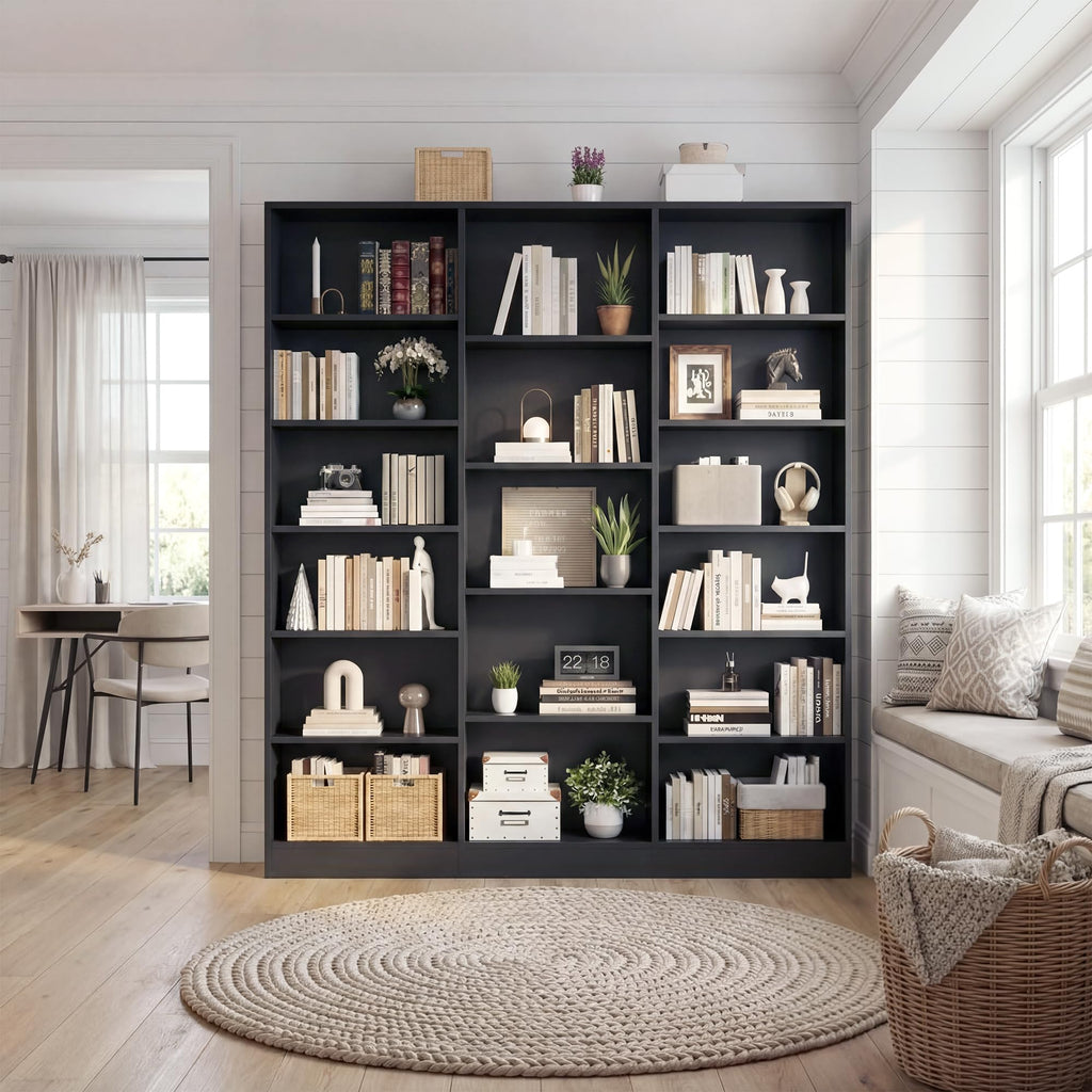 Black 6 Tier 17 Shelf Bookshelf W9430