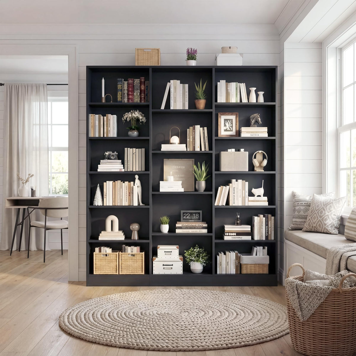 Black 6 Tier 17 Shelf Bookshelf W9430