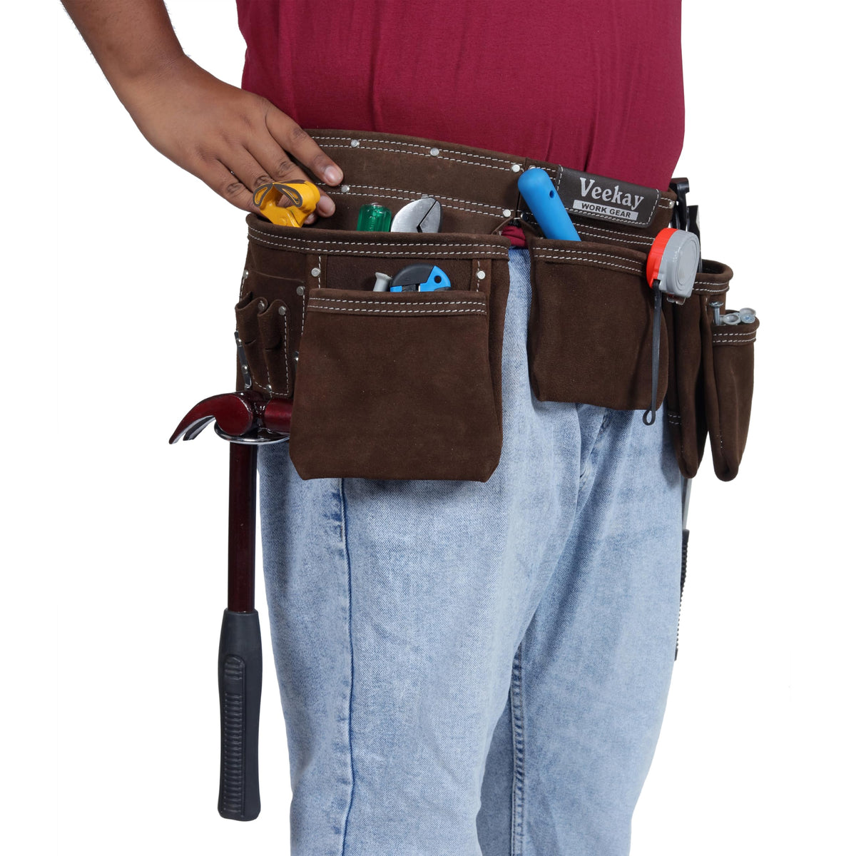Brown Suede Leather 11-Pocket Tool Belt R770218