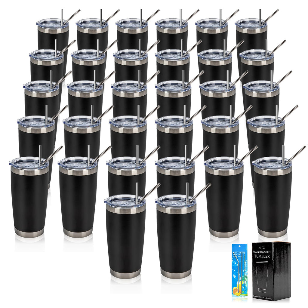 32 Pack 20oz Stainless Steel Insulated Tumblers with Lid & Straw Z644