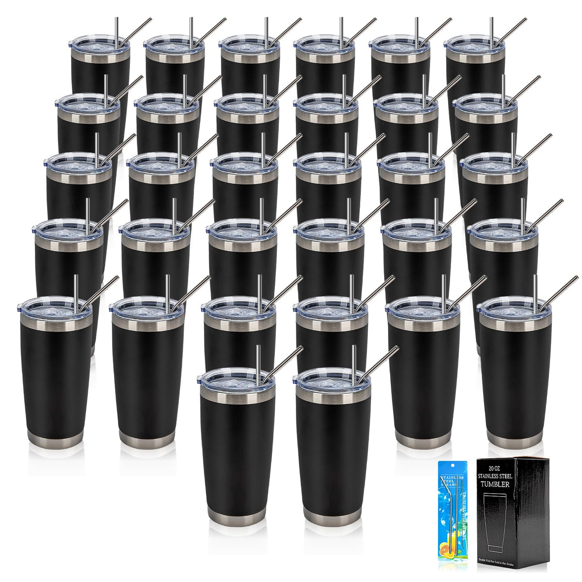 32 Pack 20oz Stainless Steel Insulated Tumblers with Lid & Straw Z644