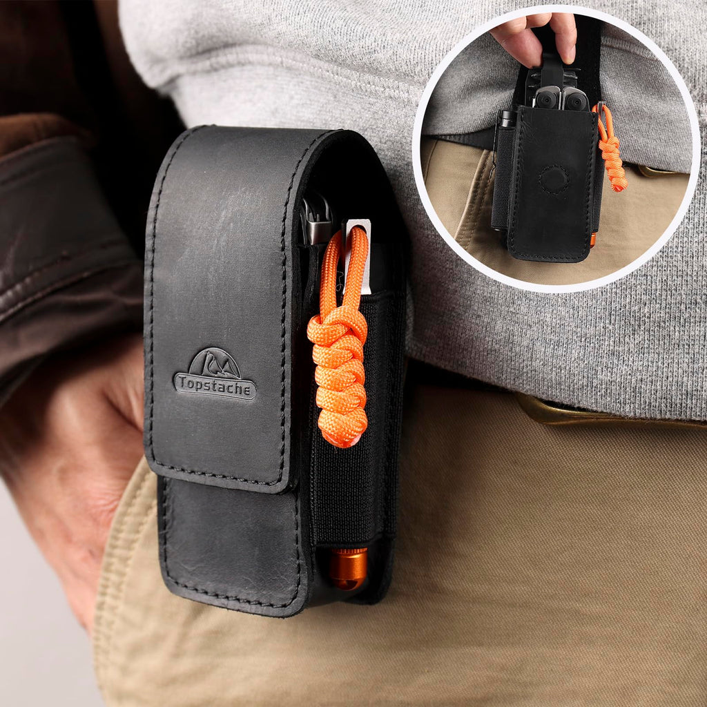 Leather Multitool Sheath with Belt Clip and Magnetic Closure Q196