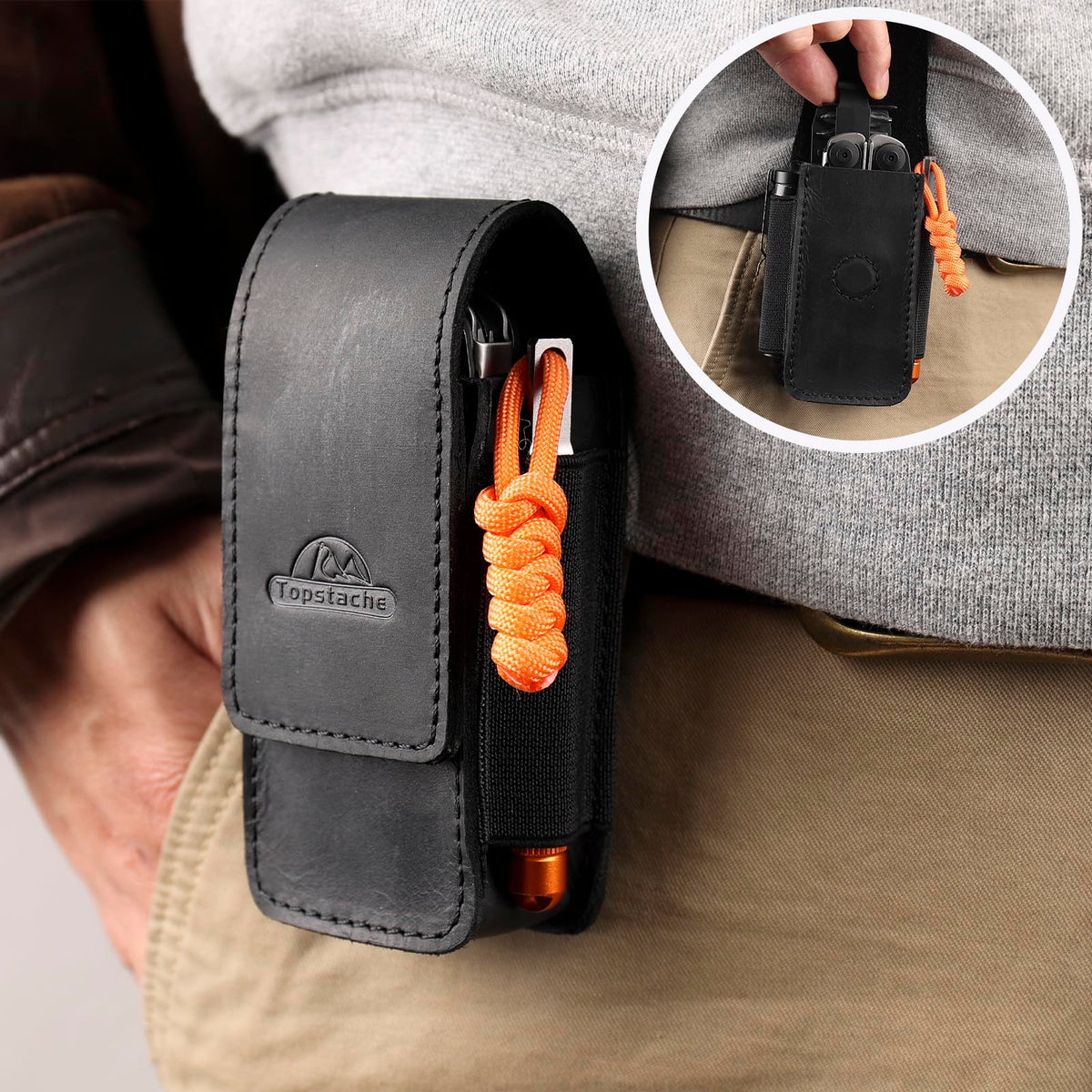 Leather Multitool Sheath with Belt Clip and Magnetic Closure Q196