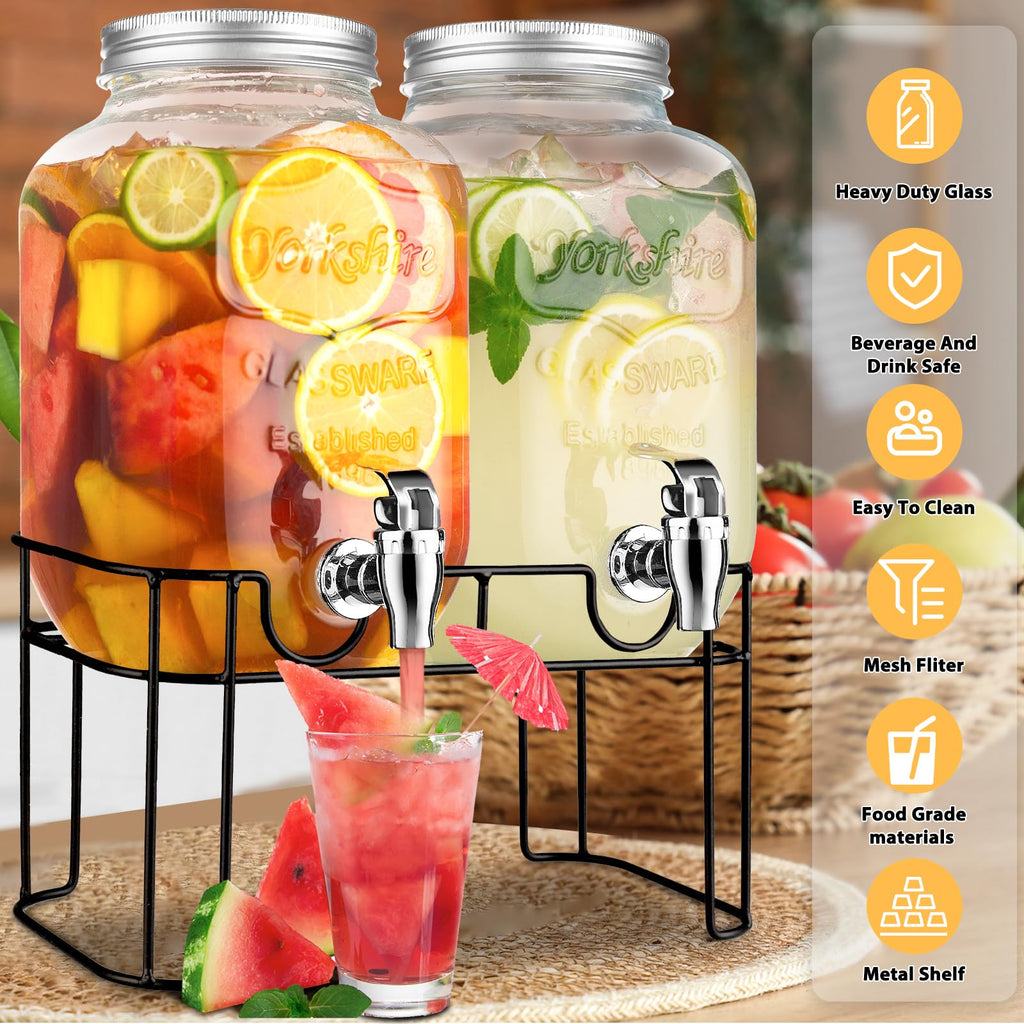 1 Gallon Glass Drink Dispenser with Stand and Spigot S65195