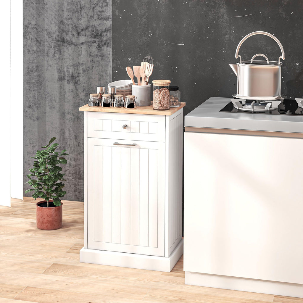 White Wooden 10 Gallon Tilt-Out Trash Cabinet with Drawer Z423307