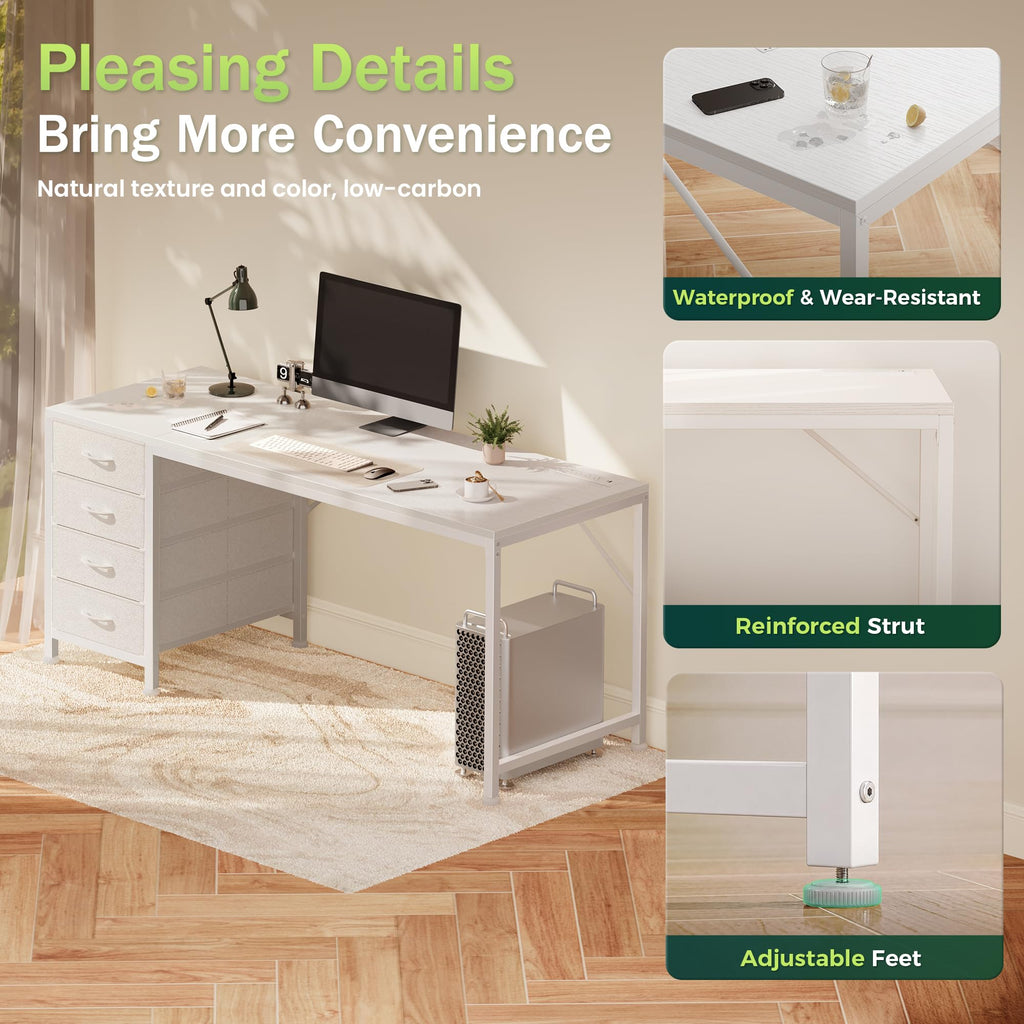 55.1 Inch White Desk with Power Outlets and USB-C Port Q335084