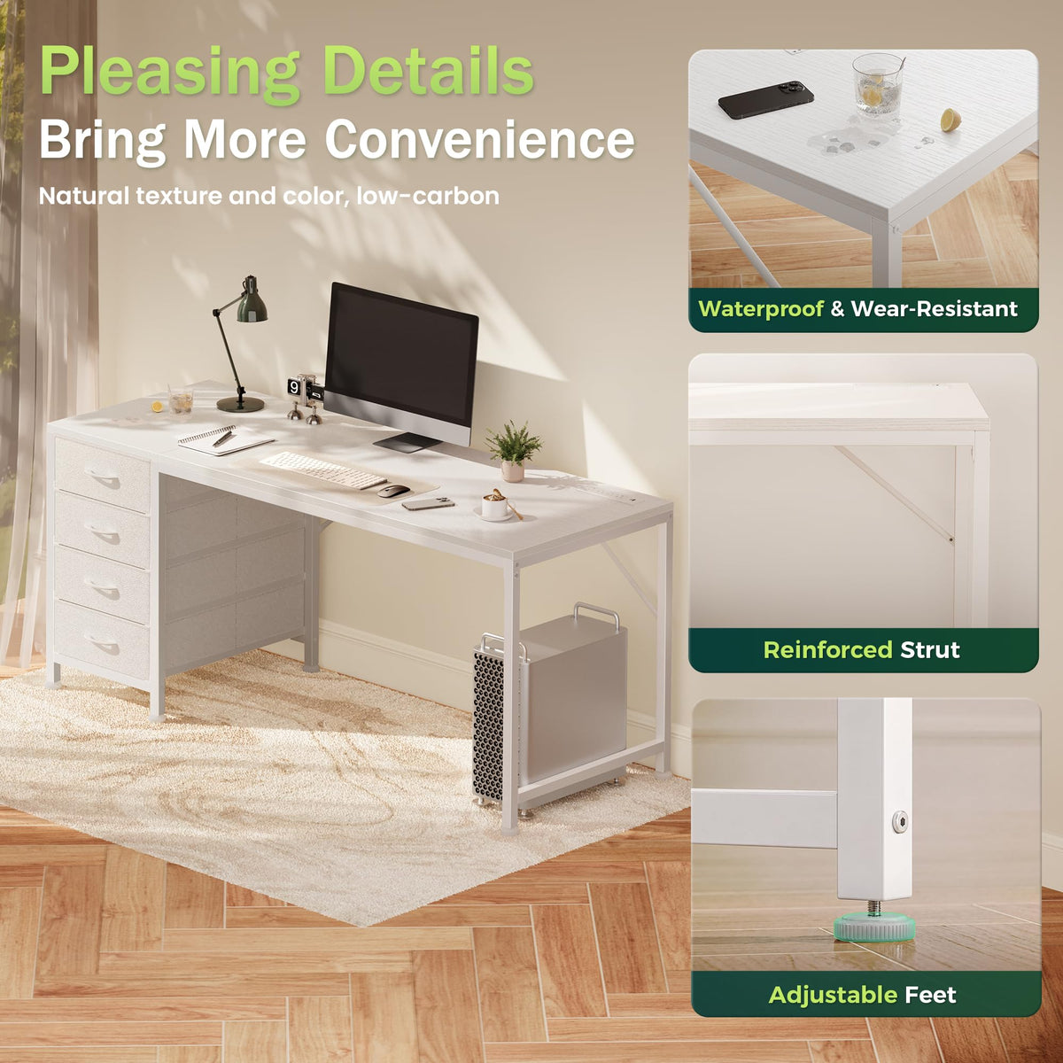 55.1 Inch White Desk with Power Outlets and USB-C Port Q335084