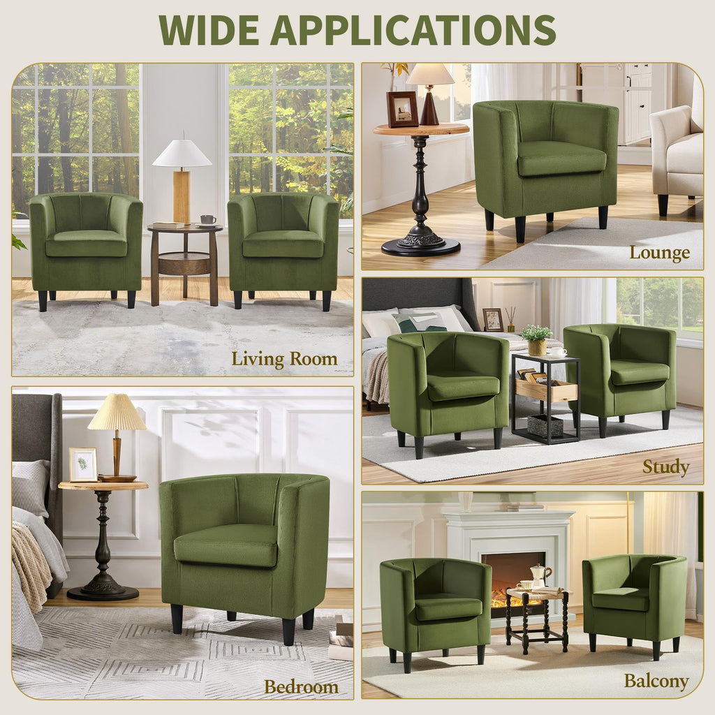 Barrel Accent Chairs Set of 2 Olive Green V103299