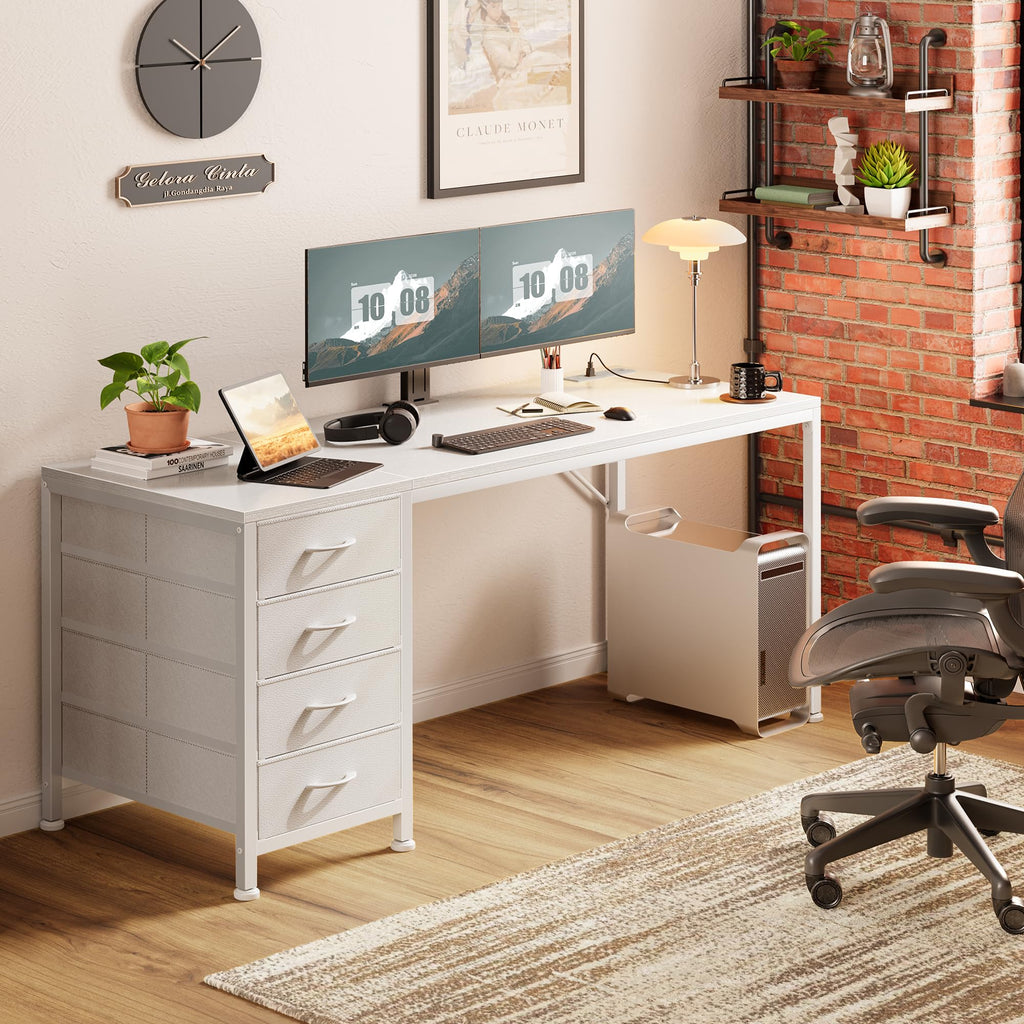 55.1 Inch White Desk with Power Outlets and USB-C Port Q335084