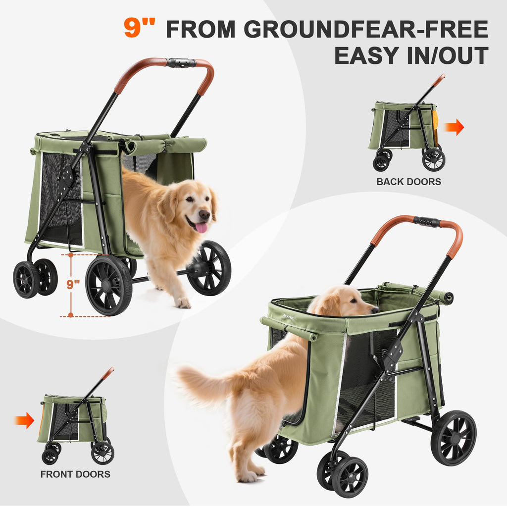 Medium Dog Stroller, One-Touch Folding, 360° Rotating Front Wheels, 80 lbs Weight Capacity, Green G935
