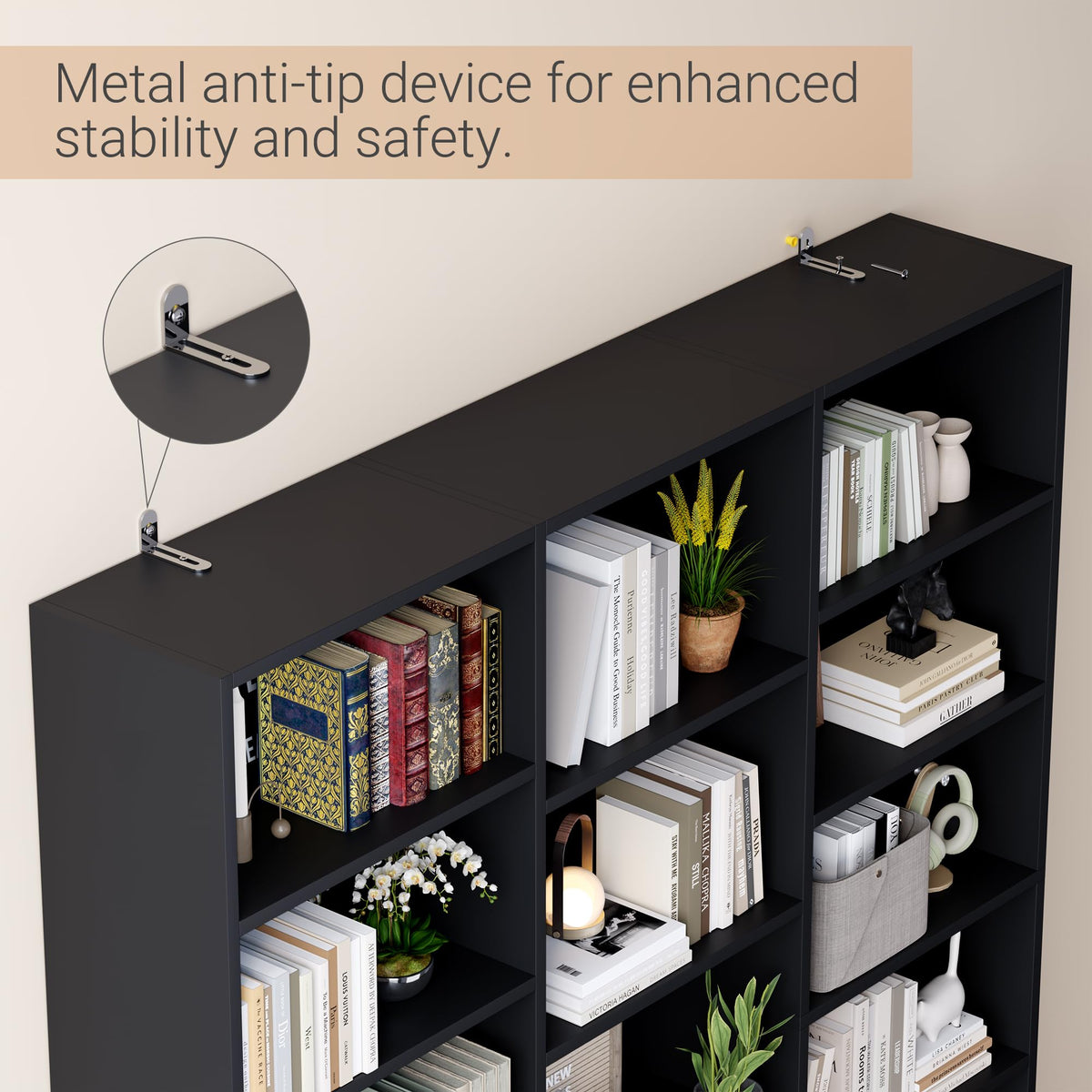 Black 6 Tier 17 Shelf Bookshelf W9430
