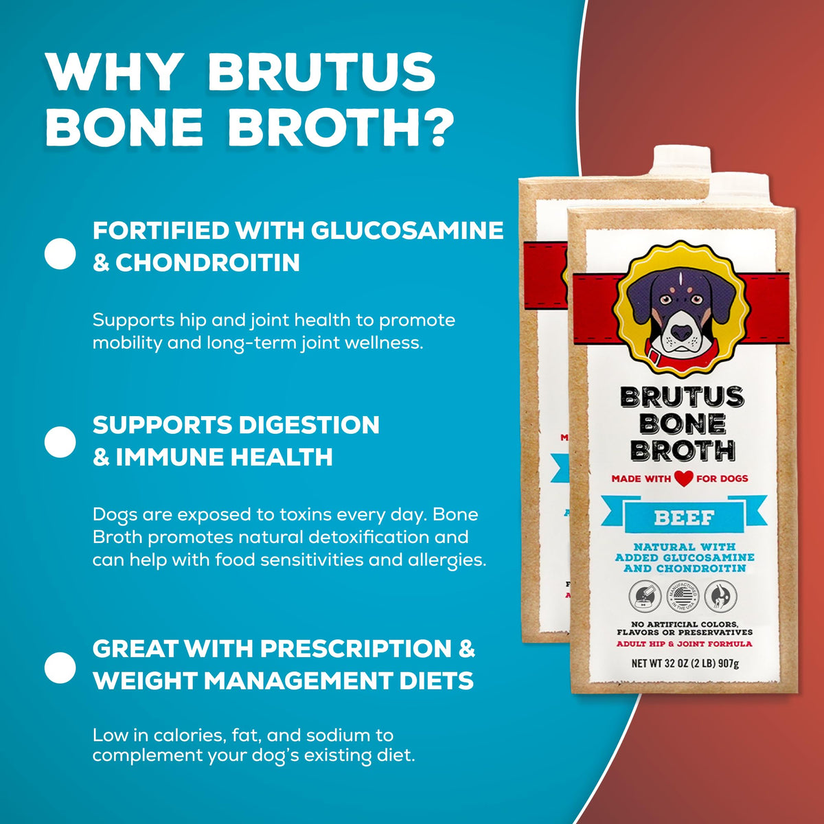 Instant Bone Broth Dog Food Topper Beef Flavor Pack of 2 J807