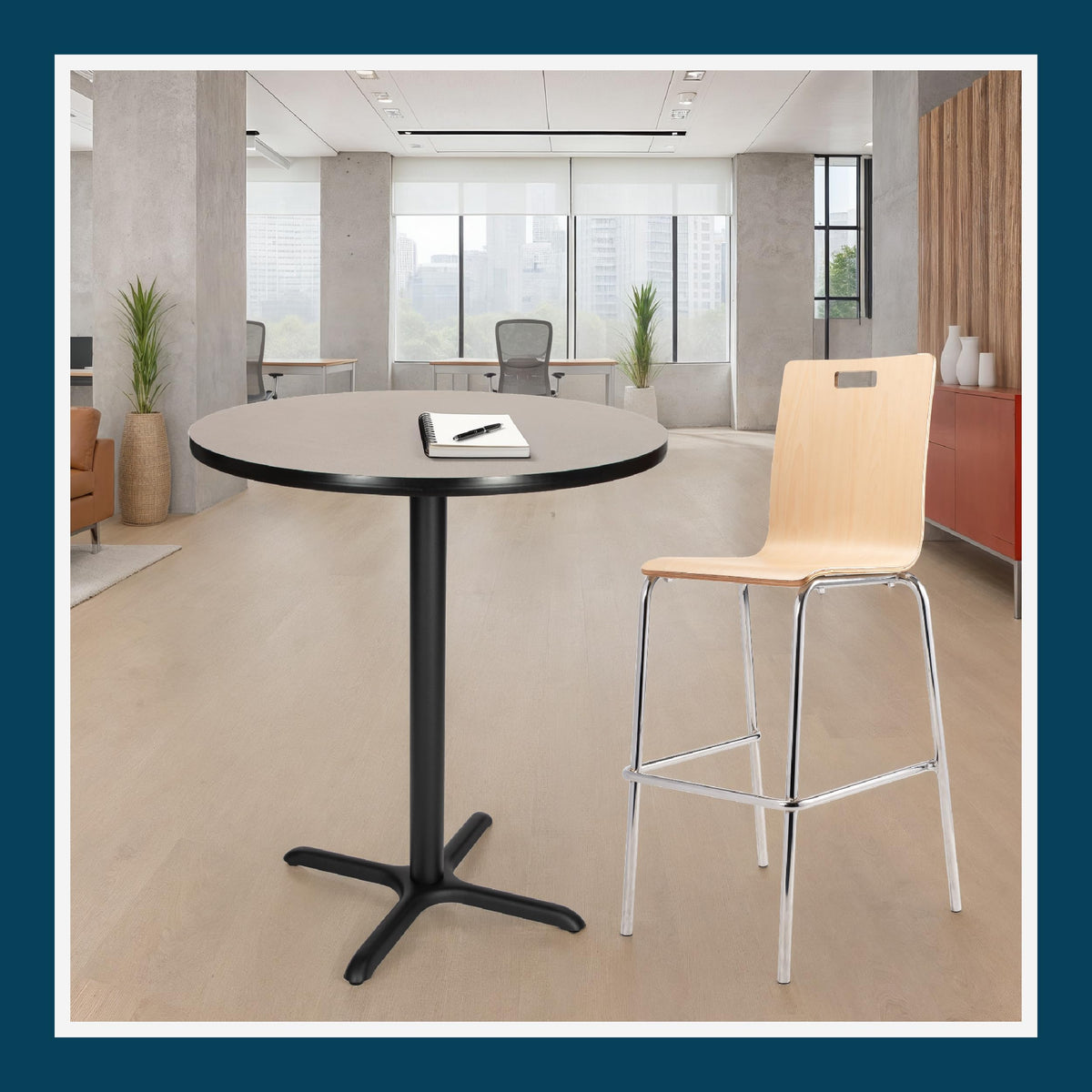 Round 36 in Diameter 42 in Bar Height Black Frame Gray Laminate Cafe Table Z8034