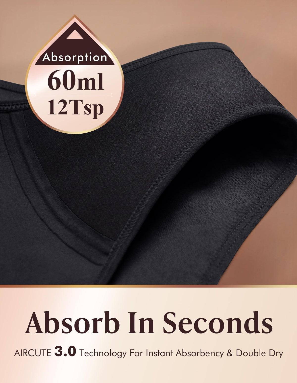Washable Absorbency Urinary Incontinence Underwear for Women High Waist Leak Proof Panties 60ML, 3 Pack Beige White W43054