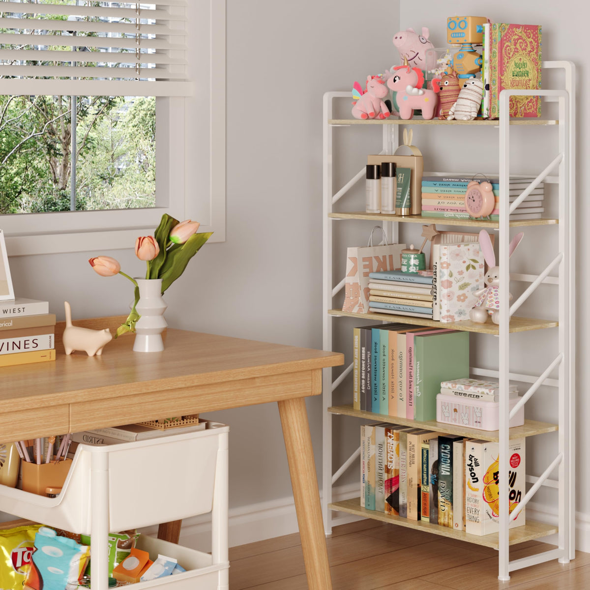 Folding Bookshelf, 5-Tier Storage Shelves A5323