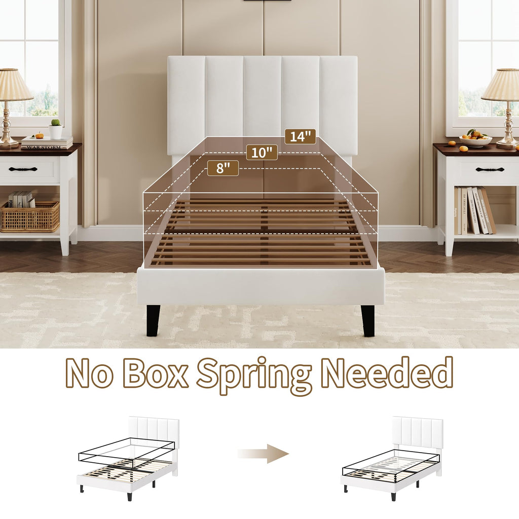 White Twin Size Upholstered Bed Frame E94523
