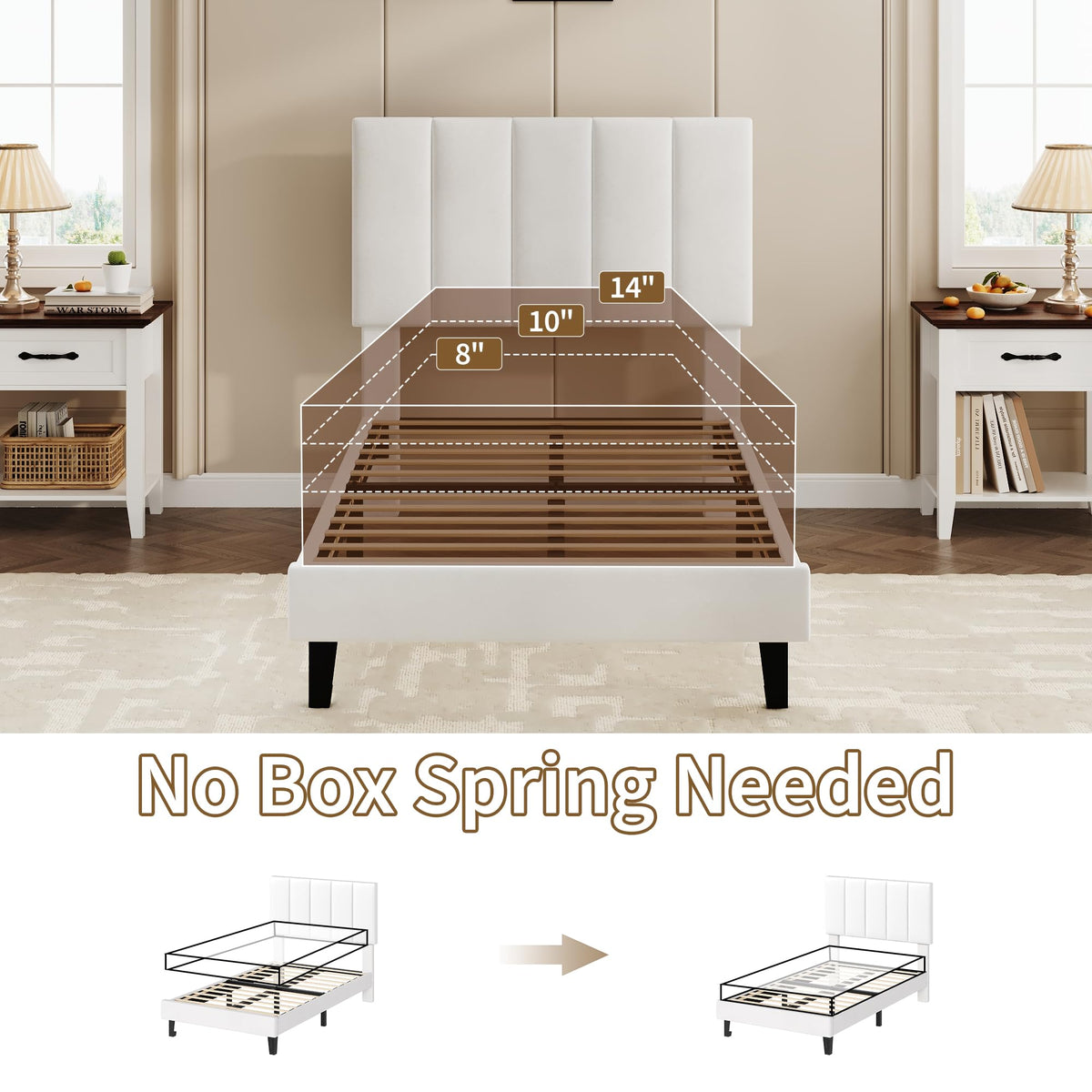 White Twin Size Upholstered Bed Frame E94523