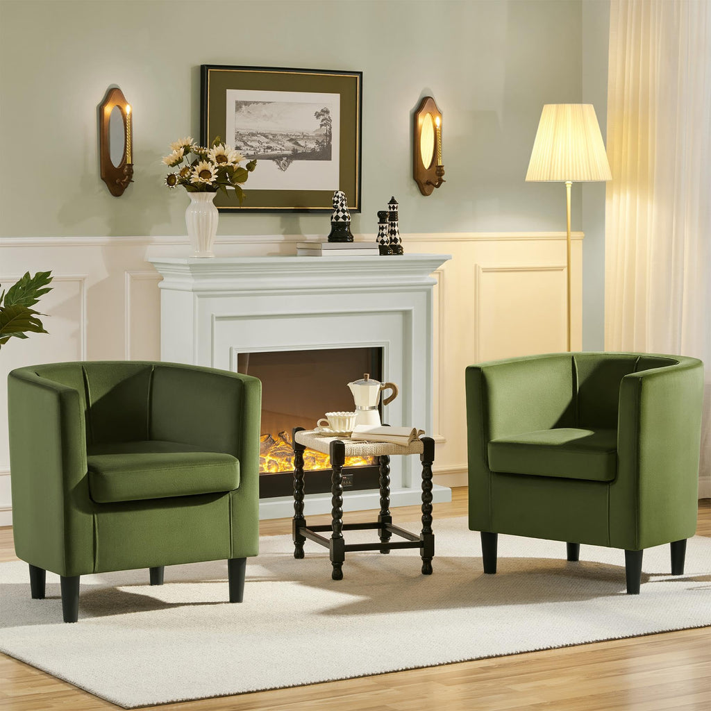 Barrel Accent Chairs Set of 2 Olive Green V103299