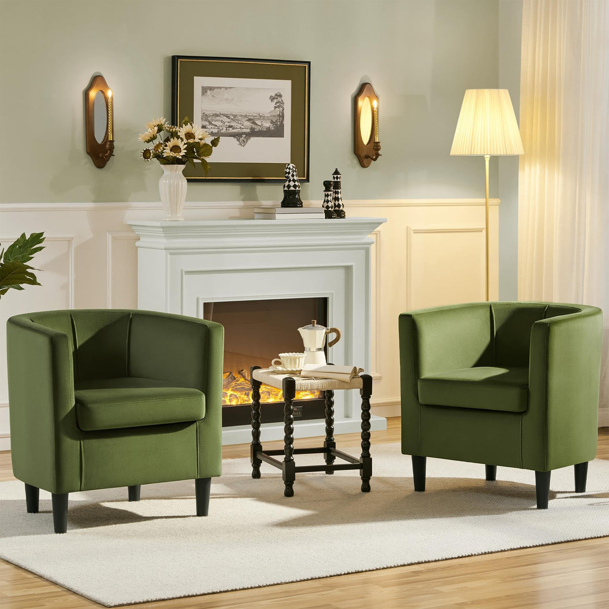 Barrel Accent Chairs Set of 2 Olive Green V103299
