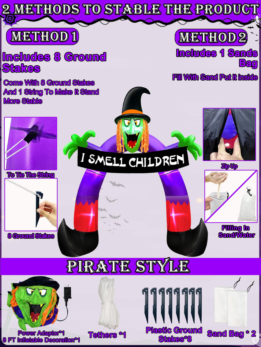 8Ft Halloween Inflatable Witch Archway O276485