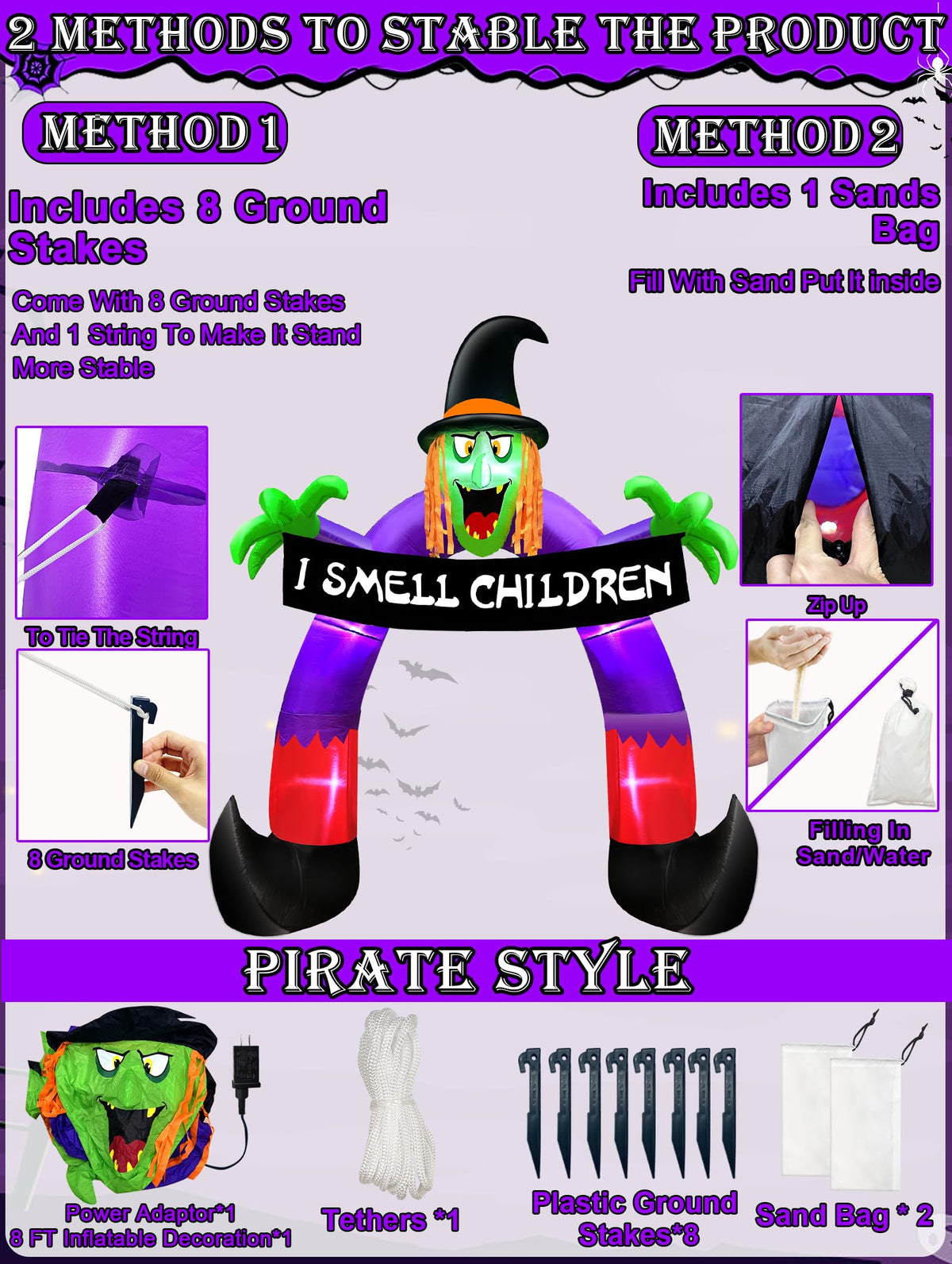 8Ft Halloween Inflatable Witch Archway O276485