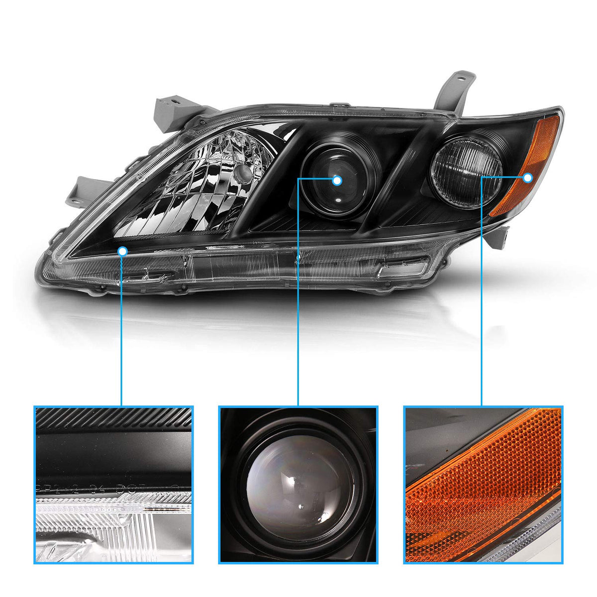 2007-2009 Toyota Camry Black Projector Headlight Assembly Pair Q6919