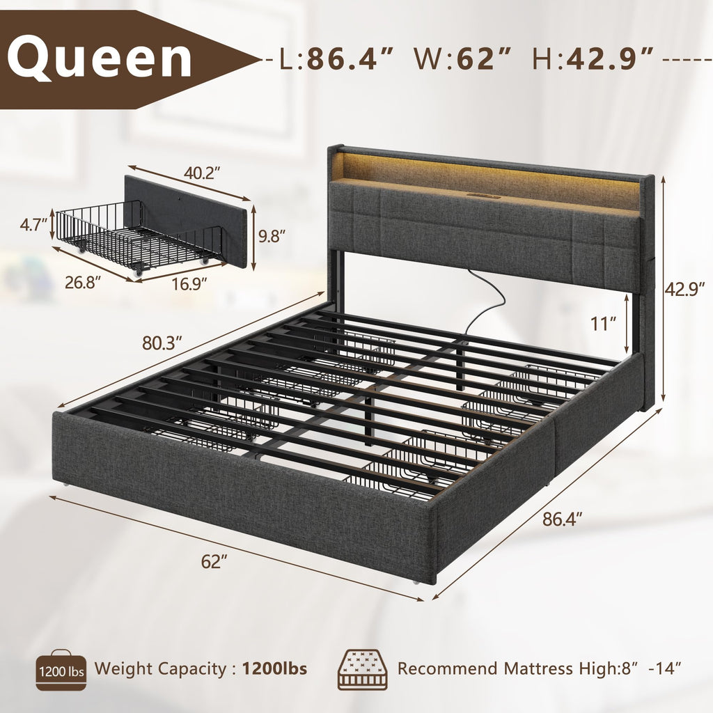 Queen Bed Frame with 4 Storage Drawers Q1173
