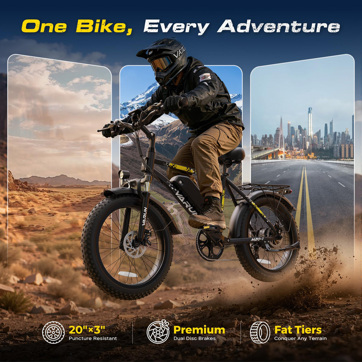1000W Peak Motor 60+ Miles Fat Tire Electric Bike Q868720