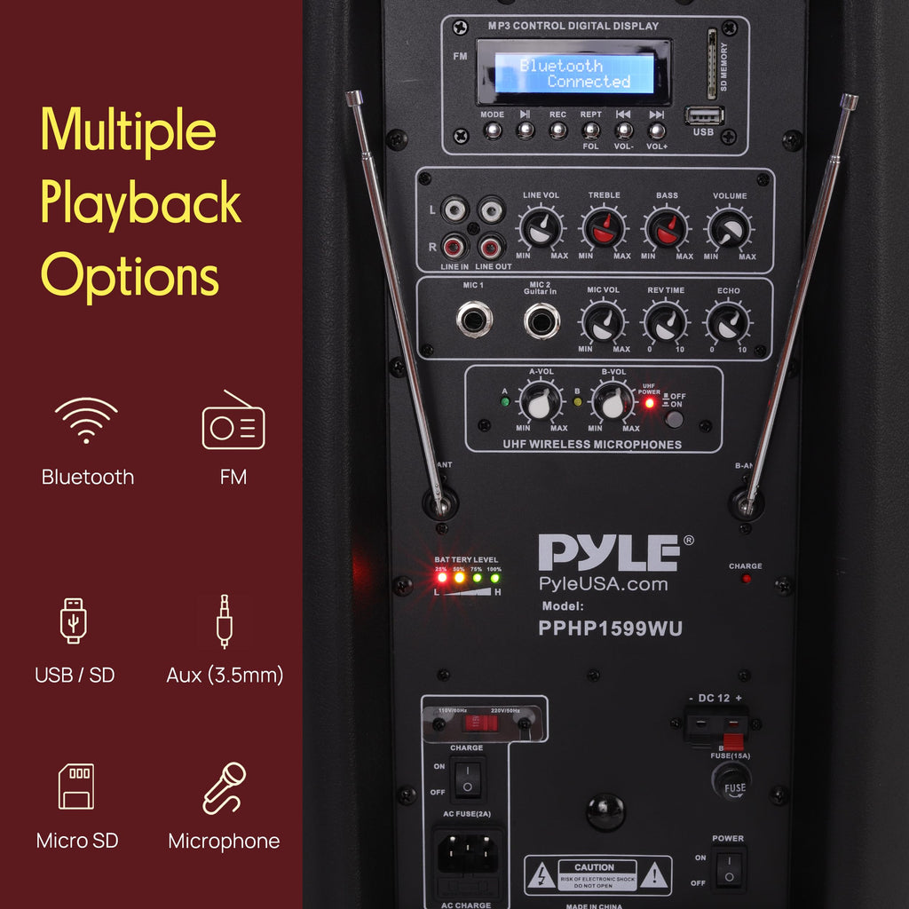 15-Inch Portable PA Speaker System with 2 UHF Microphones R588