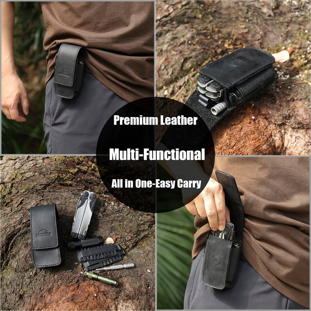 Leather Multitool Sheath with Belt Clip and Magnetic Closure Q196