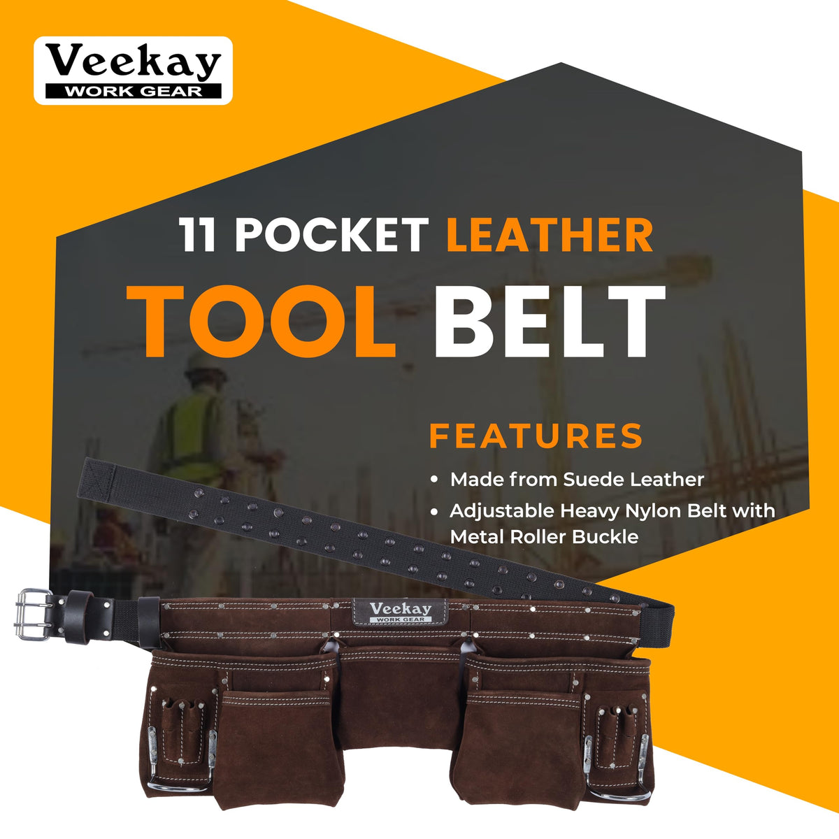 Brown Suede Leather 11-Pocket Tool Belt R770218
