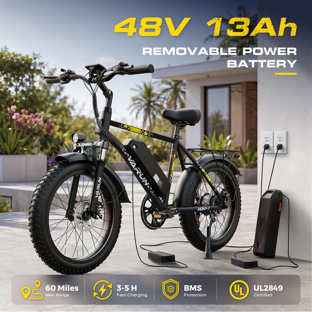 1000W Peak Motor 60+ Miles Fat Tire Electric Bike Q868720