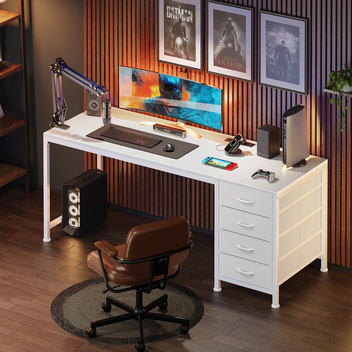 55.1 Inch White Desk with Power Outlets and USB-C Port Q335084