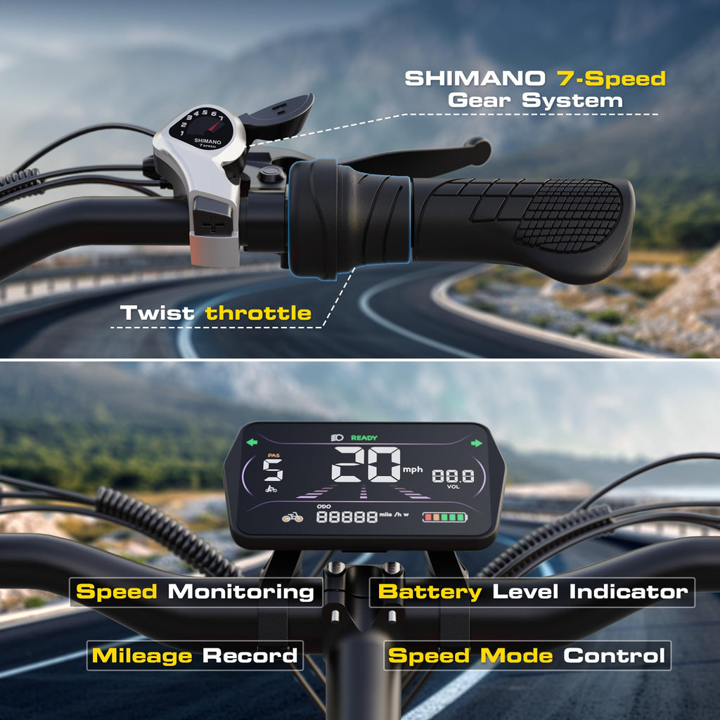 1000W Peak Motor 60+ Miles Fat Tire Electric Bike Q868720