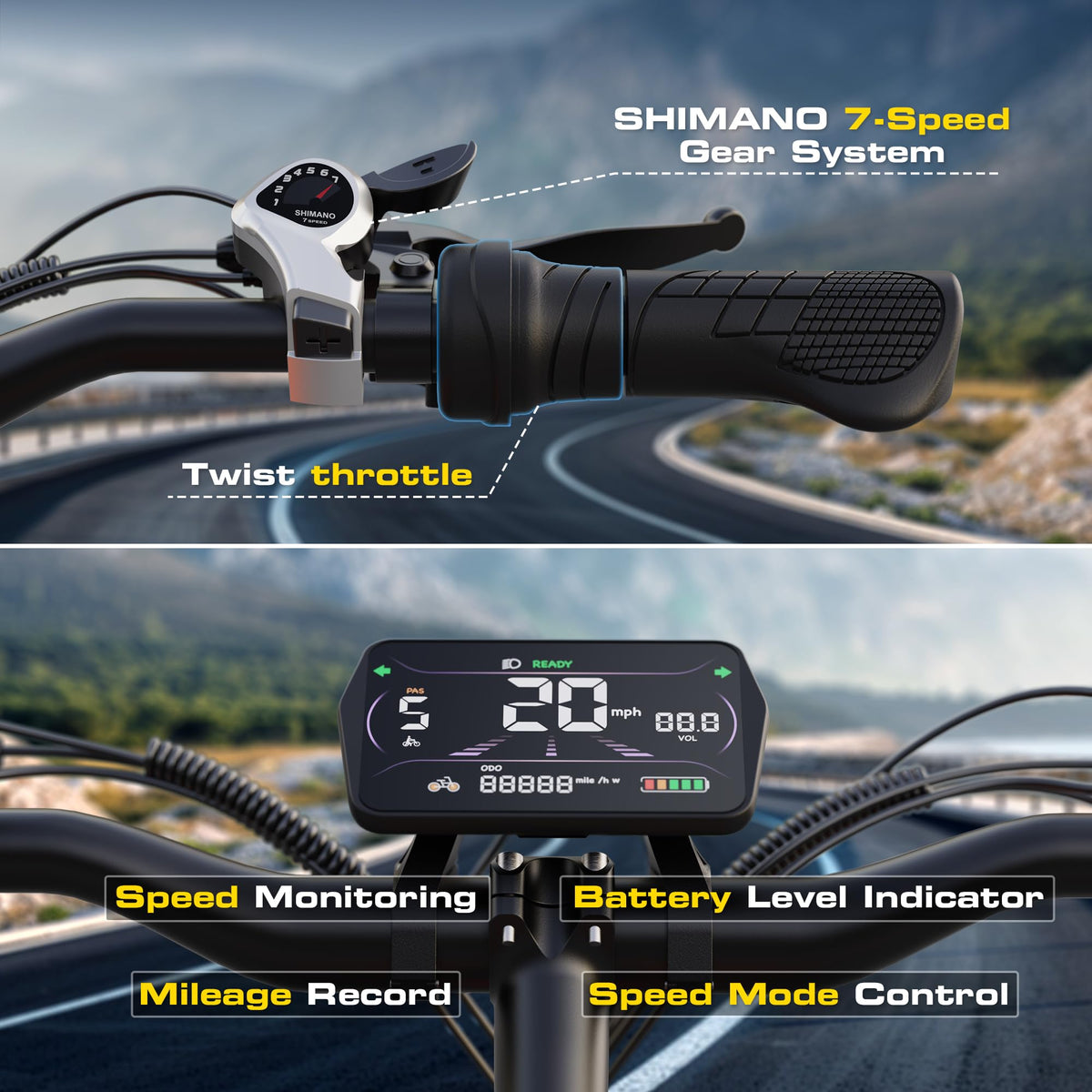 1000W Peak Motor 60+ Miles Fat Tire Electric Bike Q868720