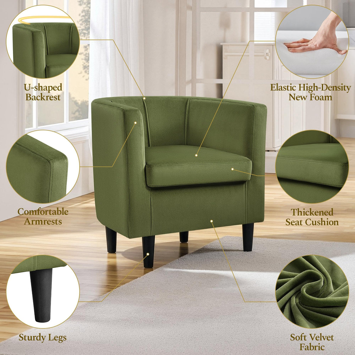Barrel Accent Chairs Set of 2 Olive Green V103299