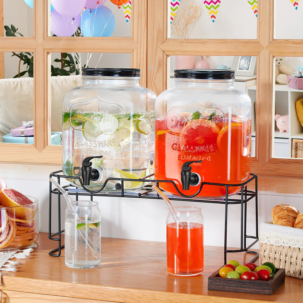 2pcs 1.5 Gallon Glass Drink Dispenser with Metal Stand Z622792