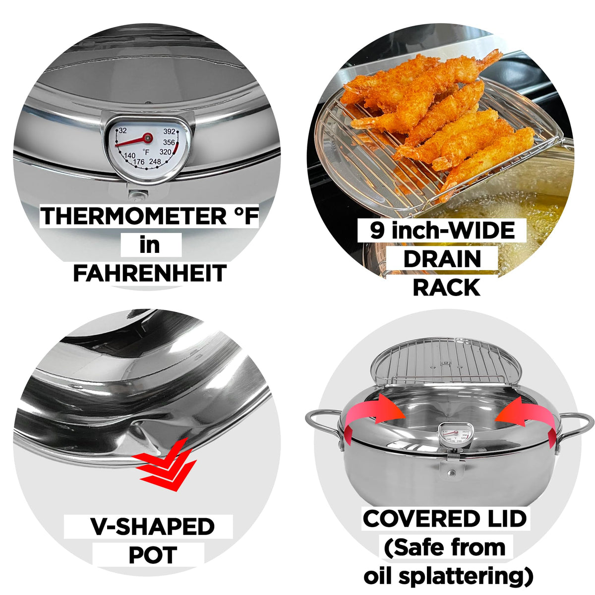 Deep Fryer Pot with Lid, 304 Stainless Steel K3558