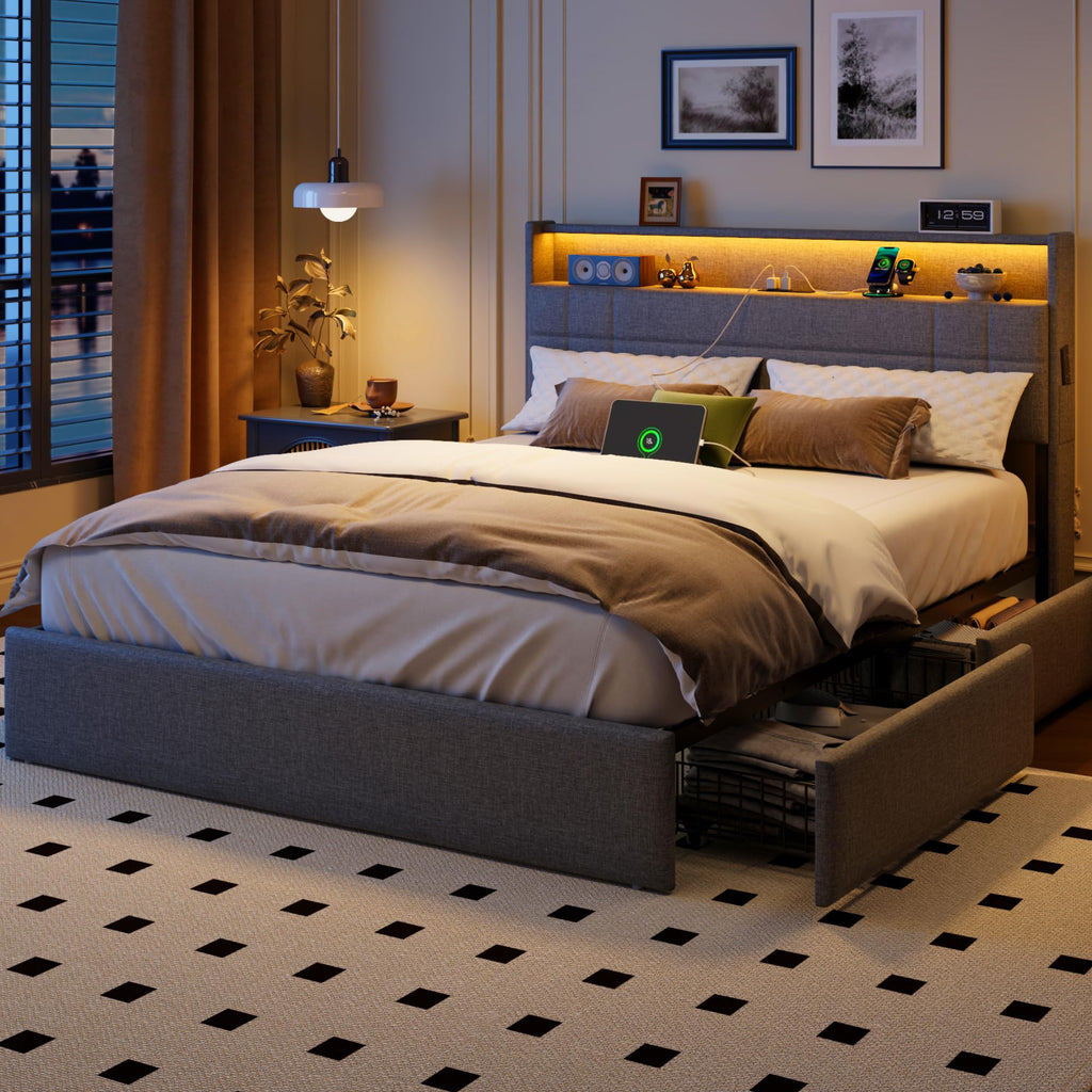Queen Bed Frame with 4 Storage Drawers Q1173