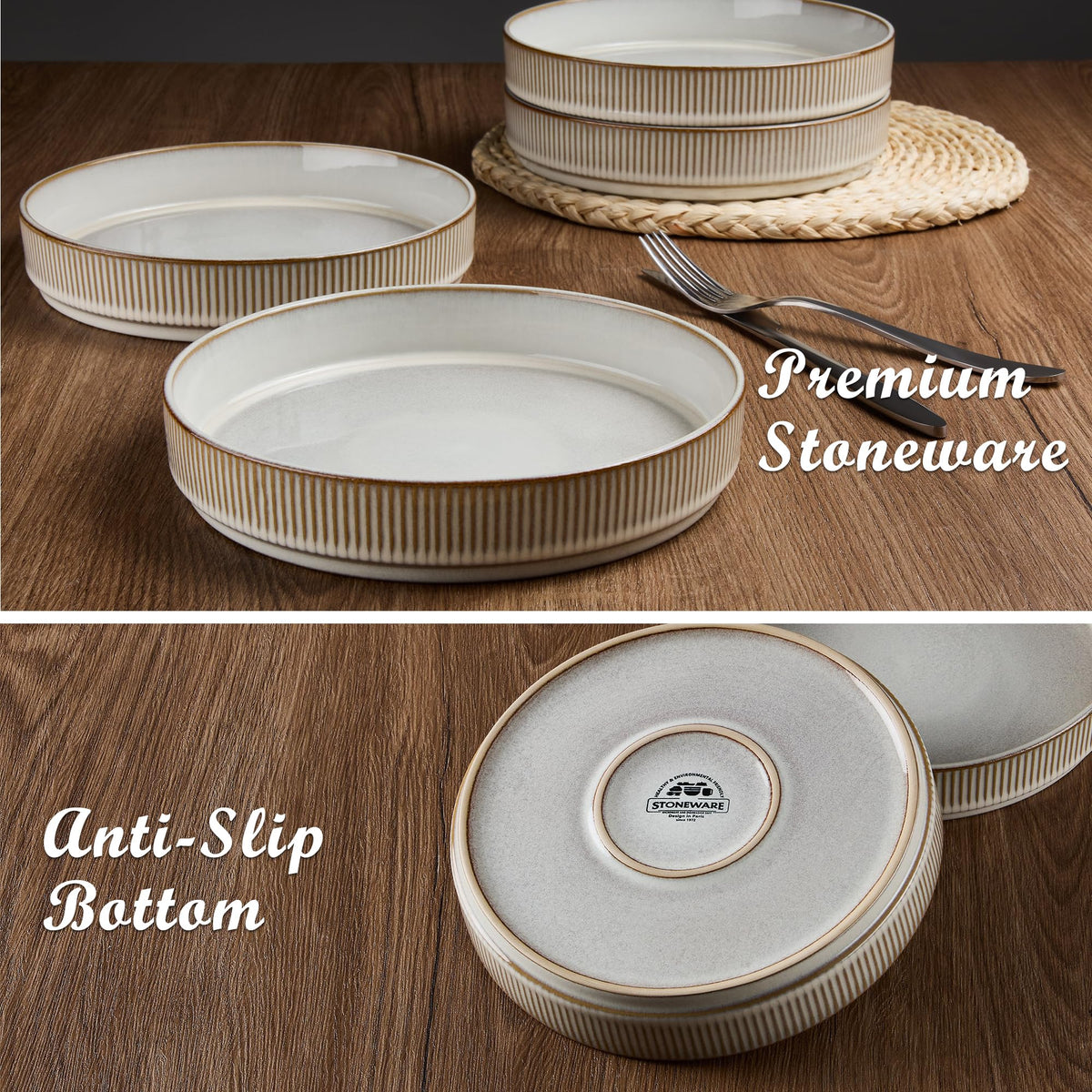 12-Piece Stoneware Plates and Bowls Set V246